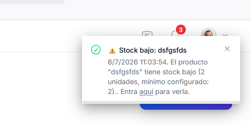 Notificación de stock bajo en Pochit